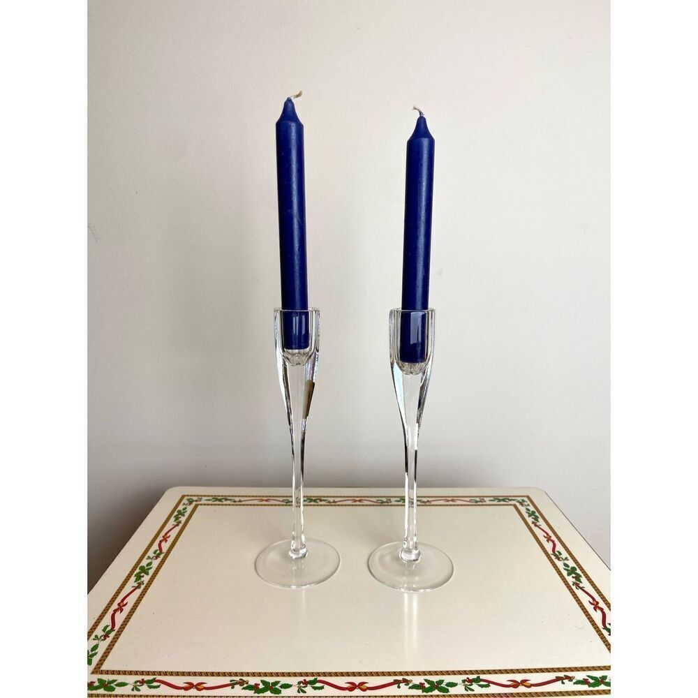 PAIR Oneida Hand-Cut Lead Crystal Taper Candle Holders 8.25” Modern Elegance Cle